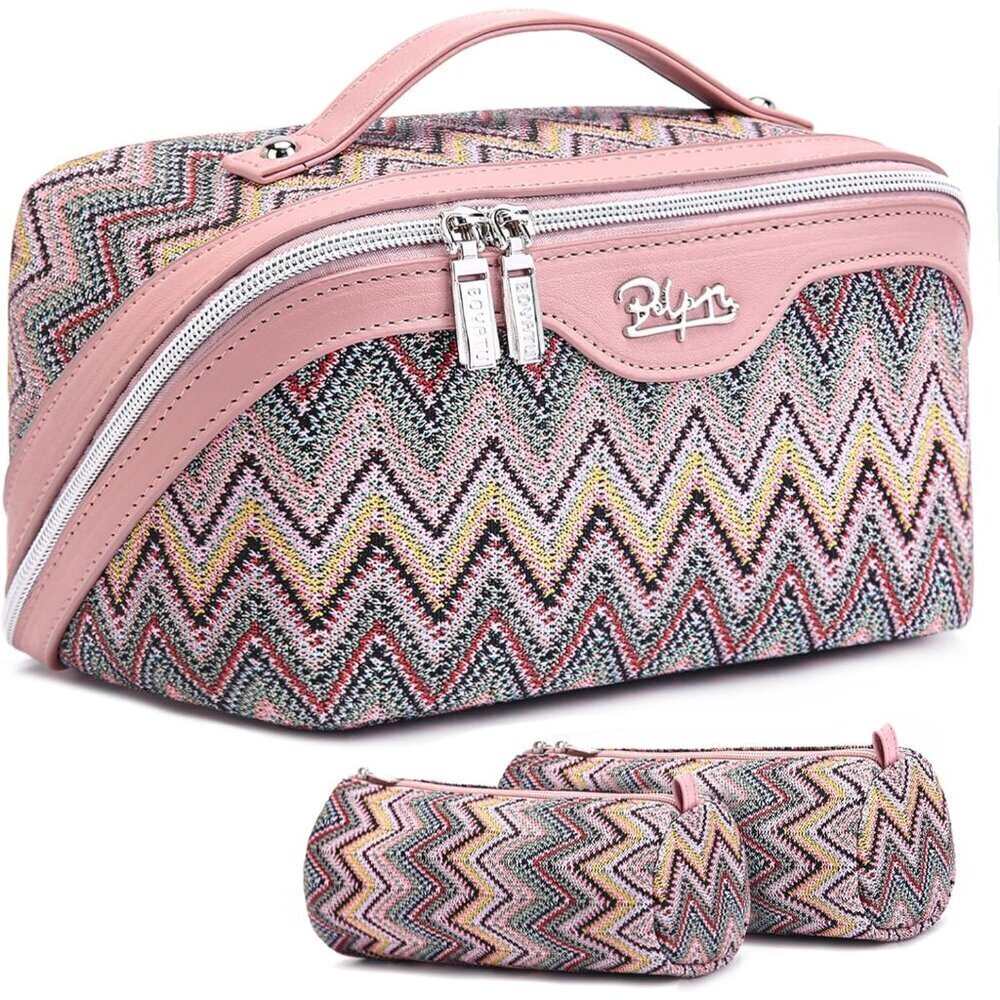 for Women: Western Boho Make up Bag Set of 3 - Large Capacity Vegan Leather Cosm